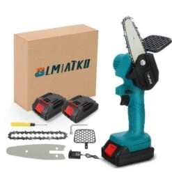 Mini Scie à Chaine Sans Fil électrique 2400W 18V 4''avec 2 Batteries 18V Bleu Agito