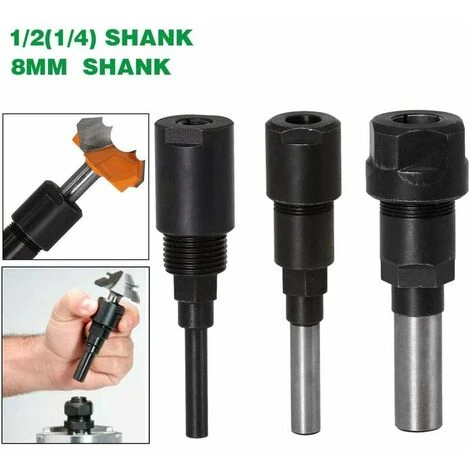 3Pcs Router Collet Extension Bit De Routeur Extension De Collet Et Rognage Découpage Machine De Gravure Extender Porte-mandrin De Travail Du Bois Fraise 1/4 / 1/2 /8mm Shank 4 3Pcs Router Collet Extension Bit De Routeur Extension De Collet Et Rognage Découpage Machine De Gravure Extender Porte-mandrin De Travail Du Bois Fraise 1/4 / 1/2 /8mm Shank – Image 2