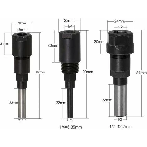 3Pcs Router Collet Extension Bit De Routeur Extension De Collet Et Rognage Découpage Machine De Gravure Extender Porte-mandrin De Travail Du Bois Fraise 1/4 / 1/2 /8mm Shank 5 3Pcs Router Collet Extension Bit De Routeur Extension De Collet Et Rognage Découpage Machine De Gravure Extender Porte-mandrin De Travail Du Bois Fraise 1/4 / 1/2 /8mm Shank – Image 3