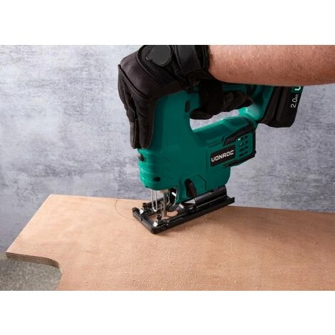 Scie Sauteuse Sans Fil VPower 20V. 2 Batteries 2.0Ah, 1 Chargeur Rapide, 2 Lames De Scie Et Guide Parallèle Inclus 4 Scie Sauteuse Sans Fil VPower 20V. 2 Batteries 2.0Ah, 1 Chargeur Rapide, 2 Lames De Scie Et Guide Parallèle Inclus – Image 2