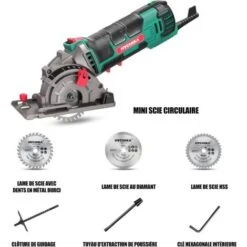 Scie Circulaire, HYCHIKA 500W Mini Scie Circulaire, 4500RPM, Profondeur De Coupe: 0-25mm, Moteur En Cuivre Pur, 3 Lames Pour Les Coupes De Bois, De Métal Mou, De Carreaux Et De Plastique -Makitch Magasin 20359601 4