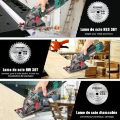 Scie Circulaire, HYCHIKA 500W Mini Scie Circulaire, 4500RPM, Profondeur De Coupe: 0-25mm, Moteur En Cuivre Pur, 3 Lames Pour Les Coupes De Bois, De Métal Mou, De Carreaux Et De Plastique -Makitch Magasin 20359601 5