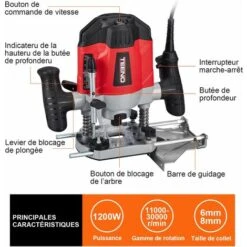 Défonceuse 1200 Watts TEENO, Mallette,12 Fraises,2 Brosse à Charbon -Makitch Magasin 23114282 2