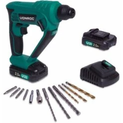 Marteau Perforateur Sans Fil 20V VPower - 2 Batteries 2.0Ah, Chargeur De Batterie, SDS-plus, Forets Et Embouts De Vissage Inclus