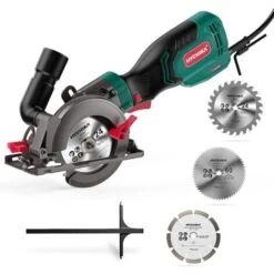 Scie Circulaire 750W, HYCHIKA Mini Scie Circulaire 3500RPM, Profondeur De Coupe Maximale 48mm (90°) Et 32mm (45°), Moteur En Fil De Cuivre Pur