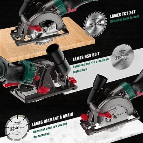 Scie Circulaire 750W, HYCHIKA Mini Scie Circulaire 3500RPM, Profondeur De Coupe Maximale 48mm (90°) Et 32mm (45°), Moteur En Fil De Cuivre Pur 5 Scie Circulaire 750W, HYCHIKA Mini Scie Circulaire 3500RPM, Profondeur De Coupe Maximale 48mm (90°) Et 32mm (45°), Moteur En Fil De Cuivre Pur – Image 3