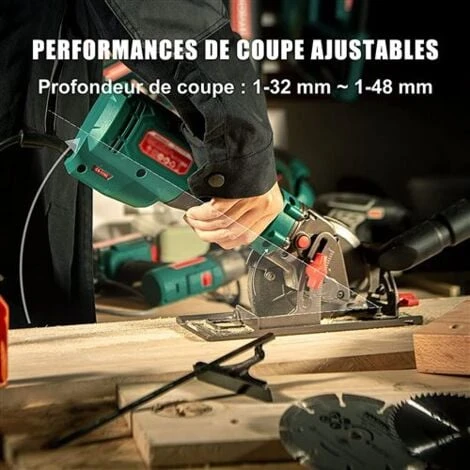 Scie Circulaire 750W, HYCHIKA Mini Scie Circulaire 3500RPM, Profondeur De Coupe Maximale 48mm (90°) Et 32mm (45°), Moteur En Fil De Cuivre Pur 6 Scie Circulaire 750W, HYCHIKA Mini Scie Circulaire 3500RPM, Profondeur De Coupe Maximale 48mm (90°) Et 32mm (45°), Moteur En Fil De Cuivre Pur – Image 4