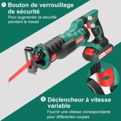 Scie Sabre à Batterie, HYCHIKA 18V Scie Egoîne Electrique Sans Fil, Vitesses Réglables 0-2800RPM, 4×Lames De Scie, Avec 2Ah, 2×Batteries, 1h Chargeur Rapide, Idéal Pour La Coupe Du Bois Et Du Métal 10 Scie Sabre à Batterie, HYCHIKA 18V Scie Egoîne Electrique Sans Fil, Vitesses Réglables 0-2800RPM, 4×Lames De Scie, Avec 2Ah, 2×Batteries, 1h Chargeur Rapide, Idéal Pour La Coupe Du Bois Et Du Métal -Makitch Magasin 31787762 4