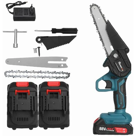 Scie à Chaine Trononneuse à Batterie élagueuse Sans Fil 6'' 10000rpm Scie à Bche électrique 2 Batteries 1 Chargeur Bleu 3 Scie à Chaine Trononneuse à Batterie élagueuse Sans Fil 6'' 10000rpm Scie à Bche électrique 2 Batteries 1 Chargeur Bleu