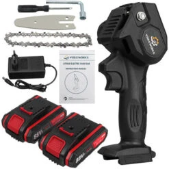Mini Tronconneuse à Batterie élagueuse électrique Sans Fil 4'' VIOLEWORKS Scie à Chaine Scie à Buche électrique 18V 2 Batteries Noir -Makitch Magasin 36979205 5