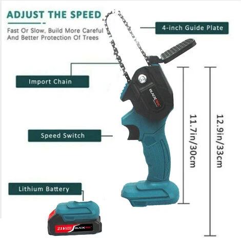 BLACKPINE - Mini Tronçonneuse Portative Sans Fil, Rechargeable 21 V, 1500mAh Vitesse De Coupe Réglable, Pour La Coupe Du Bois Et Du Métal (Bleu) 4 BLACKPINE - Mini Tronçonneuse Portative Sans Fil, Rechargeable 21 V, 1500mAh Vitesse De Coupe Réglable, Pour La Coupe Du Bois Et Du Métal (Bleu) – Image 2