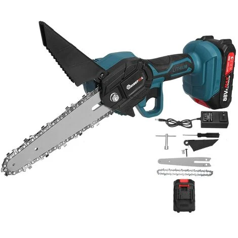 Scie à Chaine Trononneuse à Batterie élagueuse Sans Fil 21V 6'' 10000rpm Scie à Bche électrique 1 Batterie 1 Chargeur Bleu 4 Scie à Chaine Trononneuse à Batterie élagueuse Sans Fil 21V 6'' 10000rpm Scie à Bche électrique 1 Batterie 1 Chargeur Bleu – Image 2