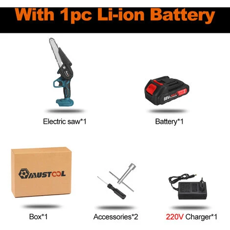 Scie à Chaine Trononneuse à Batterie élagueuse Sans Fil 21V 6'' 10000rpm Scie à Bche électrique 1 Batterie 1 Chargeur Bleu 5 Scie à Chaine Trononneuse à Batterie élagueuse Sans Fil 21V 6'' 10000rpm Scie à Bche électrique 1 Batterie 1 Chargeur Bleu – Image 3