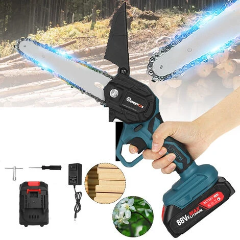 Scie à Chaine Trononneuse à Batterie élagueuse Sans Fil 21V 6'' 10000rpm Scie à Bche électrique 1 Batterie 1 Chargeur Bleu 6 Scie à Chaine Trononneuse à Batterie élagueuse Sans Fil 21V 6'' 10000rpm Scie à Bche électrique 1 Batterie 1 Chargeur Bleu – Image 4