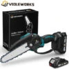 Tronconneuse élagueuse Sans Fil 120mm 6'' 2 Batterie 18V Scie à Buche Scie à Chaine Tronconneuse à Batterie élagueuse électrique Sans Fil VIOLEWORKS 1 Chargeur LCD Affichage