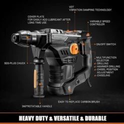 ENGINDOT Marteau Perforateur, Burineur Electrique 1500W, 7J, 4350BPM, 900RPM, Mandrin SDS Plus 4 Modes Perforateur, Anti-Vibrations, Utilisé Pour Le Béton, Le Métal Et La Pierreà -- TRH01A -Makitch Magasin 44000322 2