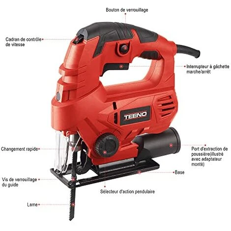 Scie Sauteuse 650W TEENO,6 Vitesses Réglables, Angle D'inclinaison ±45 ° 7 Scie Sauteuse 650W TEENO,6 Vitesses Réglables, Angle D'inclinaison ±45 ° – Image 5