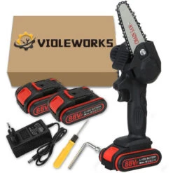 Tronconneuse à Batterie Sans Fil De 4 Pouces Et 2xbatteries 88VF Portable Scie électrique Jardin Logging