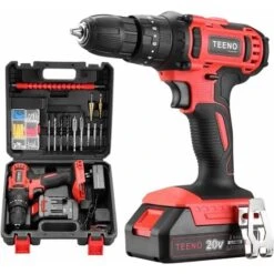 Perceuse Visseuse A Percussion Sans Fil PSR 20v TEENO,12A Batterie Visseuse Devisseuse Sans Fil,Gants Professionnels (Une Batterie)