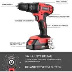 Perceuse Visseuse A Percussion Sans Fil PSR 20v TEENO,12A Batterie Visseuse Devisseuse Sans Fil,Gants Professionnels (Une Batterie) -Makitch Magasin 59229545 3