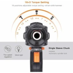Perceuse électrique Sans Fil TACKLIFE 20 V Max, 310 Lb-pi, Mandrin En Métal 1/2", Tournevis électrique à 2 Vitesses Avec DEL, Batterie Rechargeable 2,0 Ah PCD04C -Makitch Magasin 60670661 4