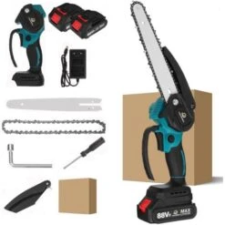 Tronconneuse à Batterie Scie à Chaine élagueuse Sans Fil Brushless VIOLEWORKS 8''18V 10000RPM Scie à Chaine Scie à Buche 2 Batteries