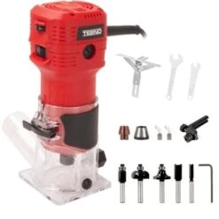 Affleureuse 650W 15000-32000 RPM TEENO, 6 Vitesses Variables,Profession Défonceuse Électrique Avec Fraises à Défoncer Queue De 1/4",Base Fixe Mèches 6.35mm