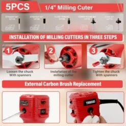 Affleureuse 650W 15000-32000 RPM TEENO, 6 Vitesses Variables,Profession Défonceuse Électrique Avec Fraises à Défoncer Queue De 1/4",Base Fixe Mèches 6.35mm -Makitch Magasin 73753752 3