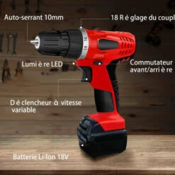 Perceuse Visseuse Sans Fil 18V Visseuse Sans Fil Avec 2 Batteries 18+1 Réglages De Couple Auto-serrant 10mm LED Pour Bricolage 2 Vitesses Idéal Pour Visser Et Percer -Makitch Magasin 76879729 2
