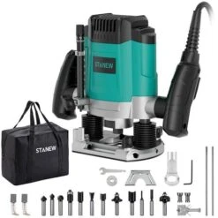 Défonceuse Verticale Electrique 1200 W 16000-30000 RPM STANEW, Profession Fresatrice Verticale Avec Set De 12 Fraises,6 Vitesses, Réglage De La Profondeur De Fraisage.