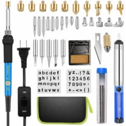 BF Kit De Pyrogravure 54 Pcs Pyrogravure Sur Bois 60W Température Réglable De 200 à 450 °C - Pour Bois, Cuir, Sculpture, Pyrogravure Sur Bois, Bricolage BF