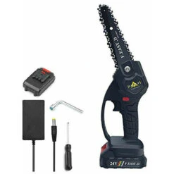 Mini Scie à Chaîne électrique 24V 12.7CM, Mini Tronçonneuse à Main électrique Avec 1 Batteries, 1 Charge