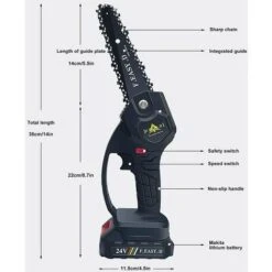 Mini Scie à Chaîne électrique 24V 12.7CM, Mini Tronçonneuse à Main électrique Avec 1 Batteries, 1 Charge -Makitch Magasin 78949987 3
