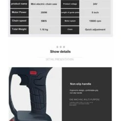 Mini Scie à Chaîne électrique 24V 12.7CM, Mini Tronçonneuse à Main électrique Avec 1 Batteries, 1 Charge -Makitch Magasin 78949987 4