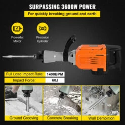 VEVOR Marteau De Demolition 3600W Marteau Piqueur Electrique Resistance De 95mm -Makitch Magasin 86893654 5