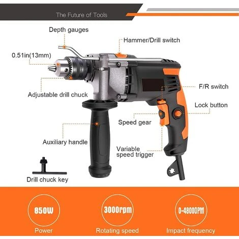 TACKLIFE Perceuse à Percussion, Perceuse à Fil 850W 3000RPM Avec 15 Forets Set, Vitesse Variable, Mode Marteau Et 2 Fonctions En 1, Adaptée Au Bois, Acier, Béton-PID03B 4 TACKLIFE Perceuse à Percussion, Perceuse à Fil 850W 3000RPM Avec 15 Forets Set, Vitesse Variable, Mode Marteau Et 2 Fonctions En 1, Adaptée Au Bois, Acier, Béton-PID03B – Image 2