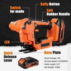 Scie Sauteuse Sans Fil 18V TACKLIFE, 6 Lames, 2 Modes De Coupe, 0-2700 RPM, Chargeur Rapide, Lumière LED Intégrée - TLJS02D -Makitch Magasin 87563725 4