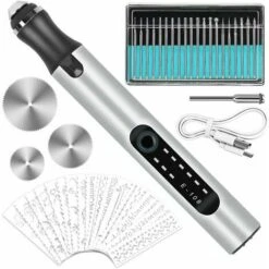 Graveur électrique, Outils De Gravure USB Rechargeable Multifonction Mini Stylo De Graver Avec 20 Bits Et 16 Pochoirs Pour Bricolage Bijoux Métal Verre Pierre Plastique Bois,