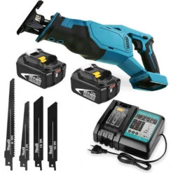 Scie Alternative à Batterie Sans Fil BL1850 18 V Pour Batterie De Scie Alternative Makita 18 V Avec 4 Lames De Scie Variables, Adaptée Au Bois, Au Métal Et à L’aluminium (2 X 5,5 Ah Batterie Li-Ion Et