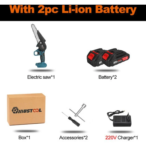 Scie à Chaine Tronconneuse à Batterie élagueuse Sans Fil 6'' 10000rpm Scie à Bche électrique 2 Batteries 1 Chargeur Bleu 5 Scie à Chaine Tronconneuse à Batterie élagueuse Sans Fil 6'' 10000rpm Scie à Bche électrique 2 Batteries 1 Chargeur Bleu – Image 3
