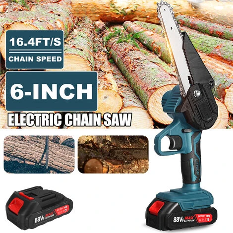 Scie à Chaine Tronconneuse à Batterie élagueuse Sans Fil 6'' 10000rpm Scie à Bche électrique 2 Batteries 1 Chargeur Bleu 6 Scie à Chaine Tronconneuse à Batterie élagueuse Sans Fil 6'' 10000rpm Scie à Bche électrique 2 Batteries 1 Chargeur Bleu – Image 4