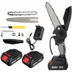Scie à Chane Tronconneuse à Batterie élagueuse Sans Fil 88VF 6 4000RPM Scie à Bche électrique 2 Batteries 1 Chargeur Gris