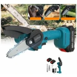Tronconneuse élagueuse Kiwarm 4'' 18V Tronconneuse à Batterie Scie à Chaine électrique Sans Fil Avec 2 Batteries -Makitch Magasin 91996835 4