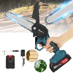 Scie à Chaine Tronconneuse à Batterie élagueuse Sans Fil 21V 6'' 10000rpm Scie à Bche électrique 1 Batterie 1 Chargeur Bleu -Makitch Magasin 92068393 4