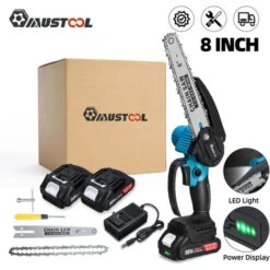 Scie à Chaine Avec Affichage Tronconneuse à Batterie à Batterie élagueuse Sans Fil Brushless MUSTOOL 8''18V 10000RPM Scie à Buche 2 Batteries Prise UE