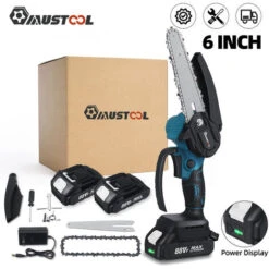 Tronconneuse à Batterie Scie à Chaine élagueuse Sans Fil Brushless MUSTOOL 6'' 18V 10000RPM Scie à Buche 2 Batteries Avec Housse