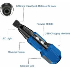 Tournevis Electrique Sans Fil, Tournevis Electrique Rechargeable USB 3,6 V 900 MAh, Lampe De Travail LED, 9 Embouts Magnétiques Et Porte-Embout 1/4 -Makitch Magasin 92294563 3