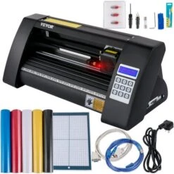 VEVOR Plotter De Decoupe Vinyle 375 Mm Traceur De Coupe, Machine De Decoupe Vinyle Avec Logiciel Signmaster, Compatible Systeme Windows Coupe-Vinyle Precis Avec 3 Lames Ecran LCD Pour Tracer Decouper