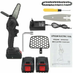 18V Scie à Chaine Tronconneuse à Batterie 4 Pouces Guide Portable électrique Sans Fil Avec 2 Batterie 2500mah Noir -Makitch Magasin 92934604 3