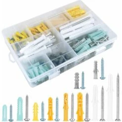 Kit De Vis Et Chevilles 200 Pièces Grand Assortiment De Vis Chevilles Pour Montage, Réparation, Construction, Forage"